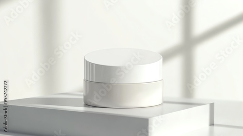 White Cosmetic Jar on Minimalist Platform