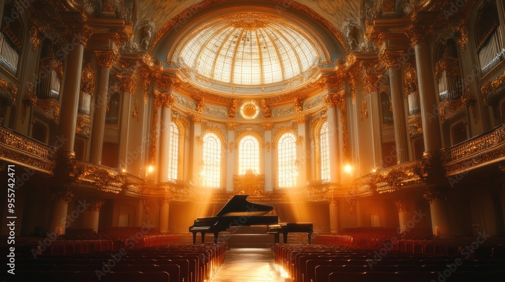 Obraz premium A Grand Piano in a Golden Hall