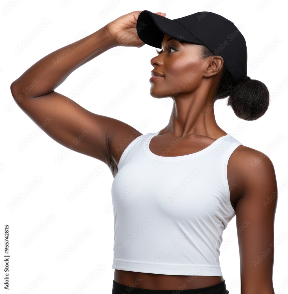 PNG African america woman stretching adult cap. PNG African america woman stretching adult cap.