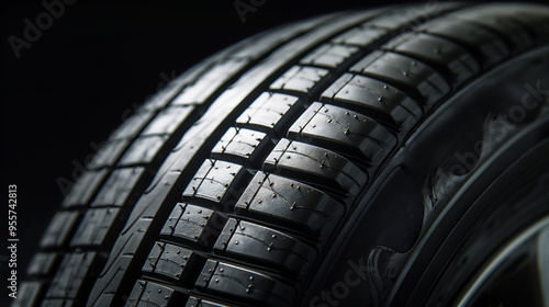 Close-up of a car tire tread on a dark background photo