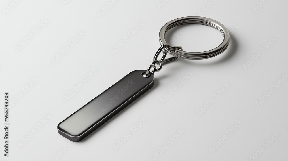 Black Rectangular Keychain with Metal Ring and Chain Black Rectangular Keychain with Metal Ring and Chain
