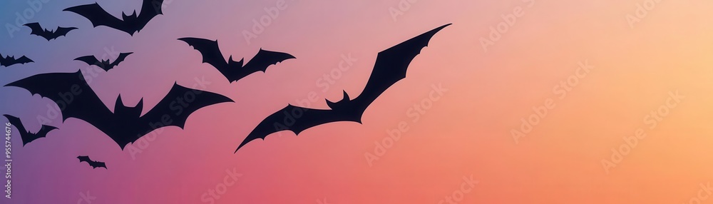 Sinister bats flying in a twilight sky, flat design, side view, spooky theme, water color, Triadic Color Scheme Sinister bats flying in a twilight sky, flat design, side view, spooky theme, water color, Triadic Color Scheme