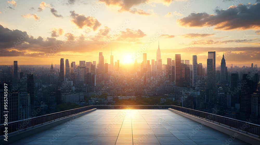 A stunning sunset over a city skyline with modern architecture. A stunning sunset over a city skyline with modern architecture.