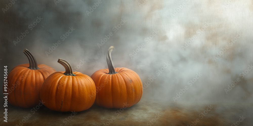 small and medium-sized pumpkins with smooth and slightly rough textures against an isolated stardust mist background small and medium-sized pumpkins with smooth and slightly rough textures against an isolated stardust mist background