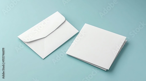 White Envelope and Card on a Blue Background