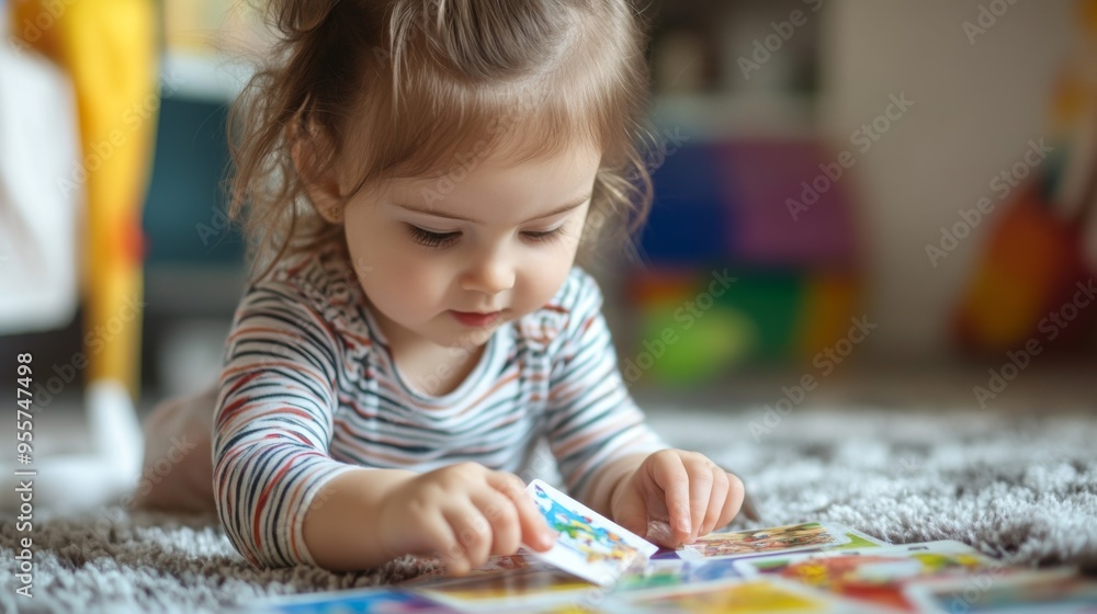 Toddler Playing with Colorful Cards Toddler Playing with Colorful Cards