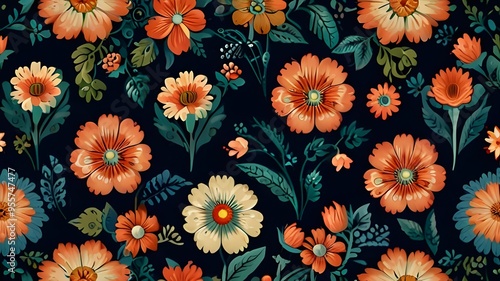 Wallpaper Mural Floral old retro vintage ornament wallpaper on background. Cute ornament floral pattern. Background design. Vintage wallpaper Generative AI Torontodigital.ca