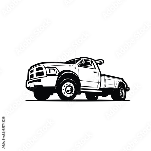 Premium Tow Truck Wrecker Monochrome Vector Art Illustration. Best for Towing Company Illustration