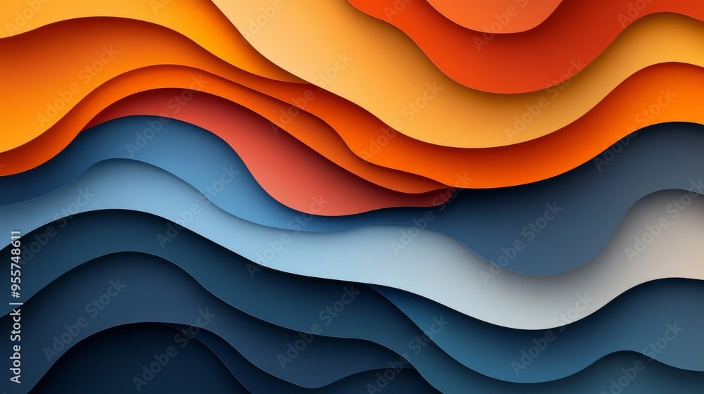 Abstract Wavy Layers of Orange, Red, and Blue Colors Abstract Wavy Layers of Orange, Red, and Blue Colors