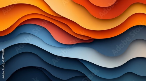 Abstract Wavy Layers of Orange, Red, and Blue Colors