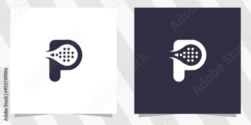 letter p with pickleball logo design vector
