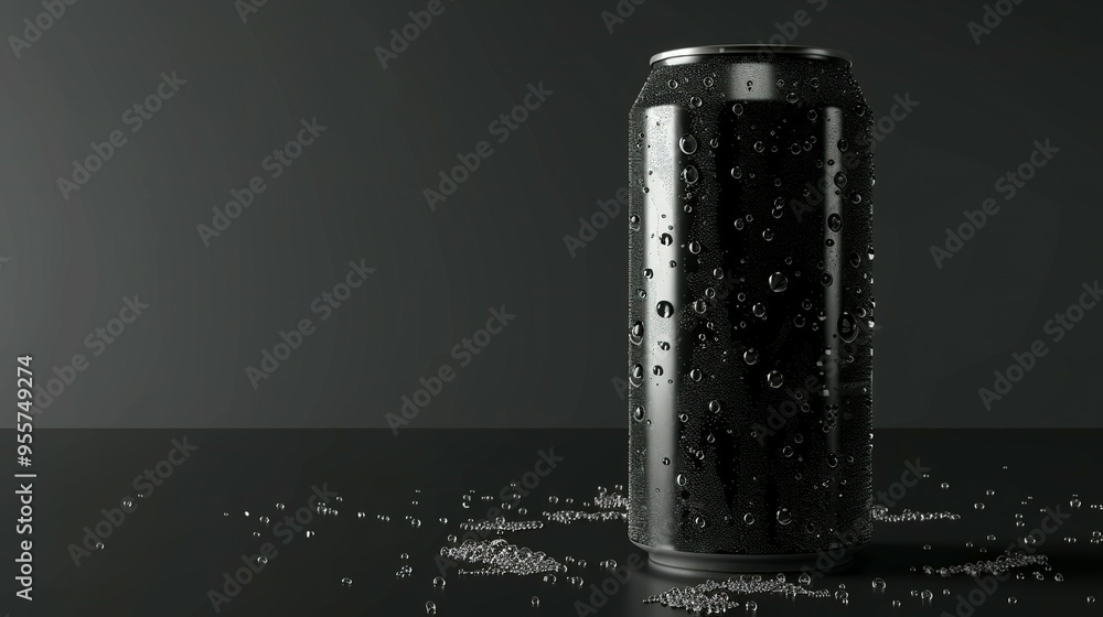 Black Aluminum Can Covered in Water Droplets