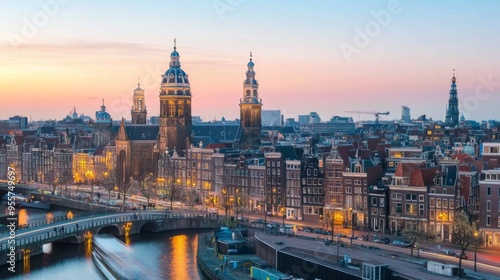 Scenic Cityscape of Amsterdam at Sunset