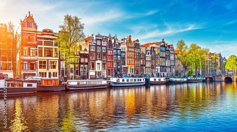 Naklejka premium Scenic Amsterdam Canal View