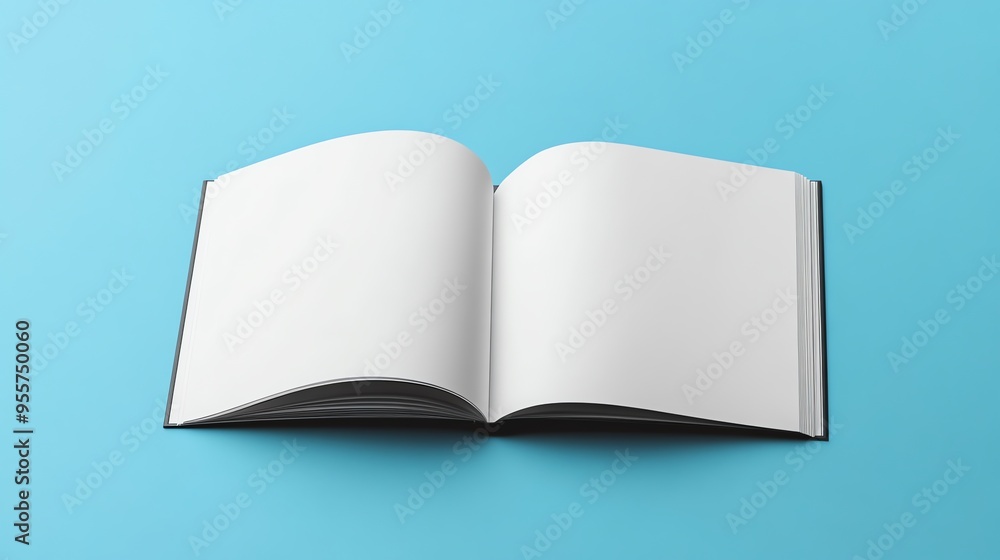 Open Book with Blank Pages on Blue Background Open Book with Blank Pages on Blue Background