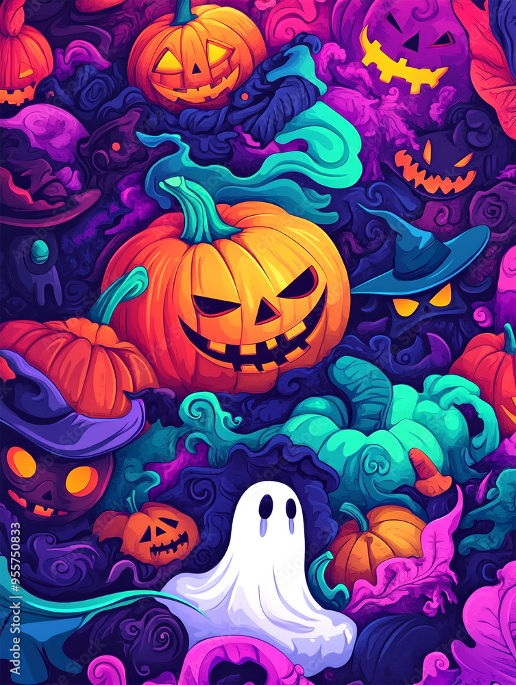 Cute Scary Pumpkin Ghost Colorful illustration Cute Scary Pumpkin Ghost Colorful illustration
