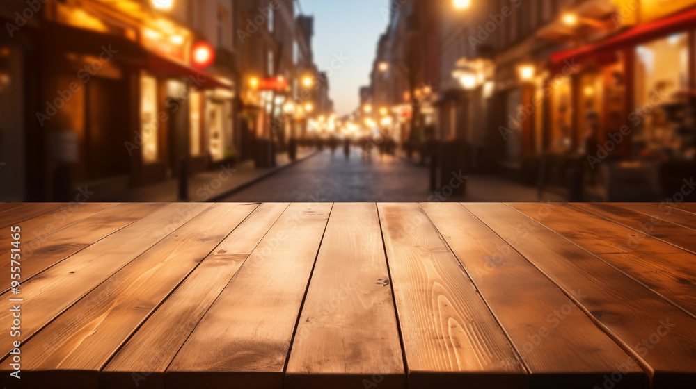 Rustic Elegance: Wooden Board Table Set Against Soft Outdoor Blur Rustic Elegance: Wooden Board Table Set Against Soft Outdoor Blur