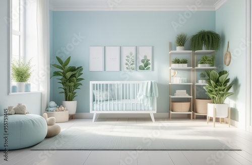 modern styled nursery in light blue colors photo