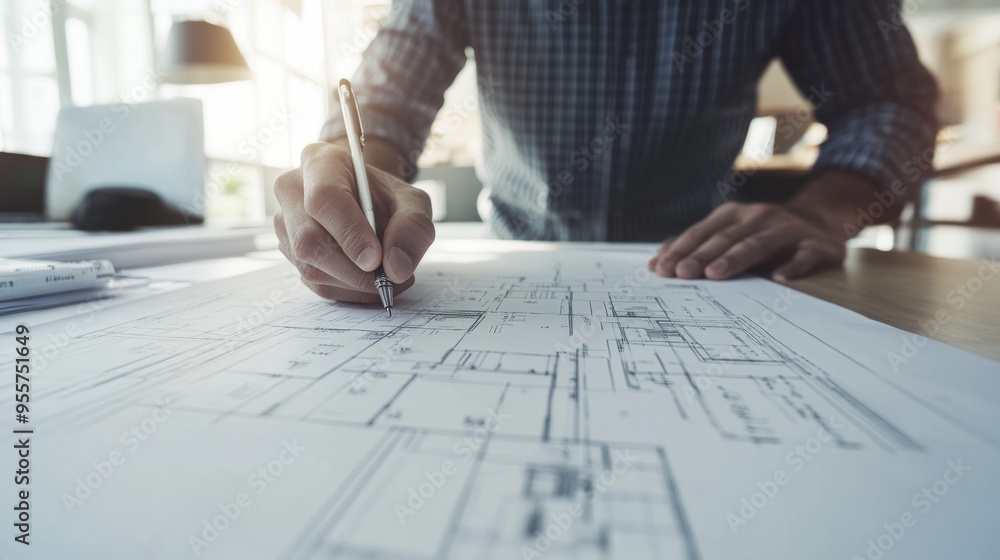 Architect Working on Floor Plans Architect Working on Floor Plans