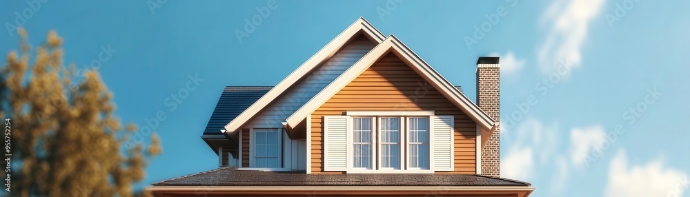 Naklejka premium House with a falling price tag due to decreasing interest rates, real estate market impact