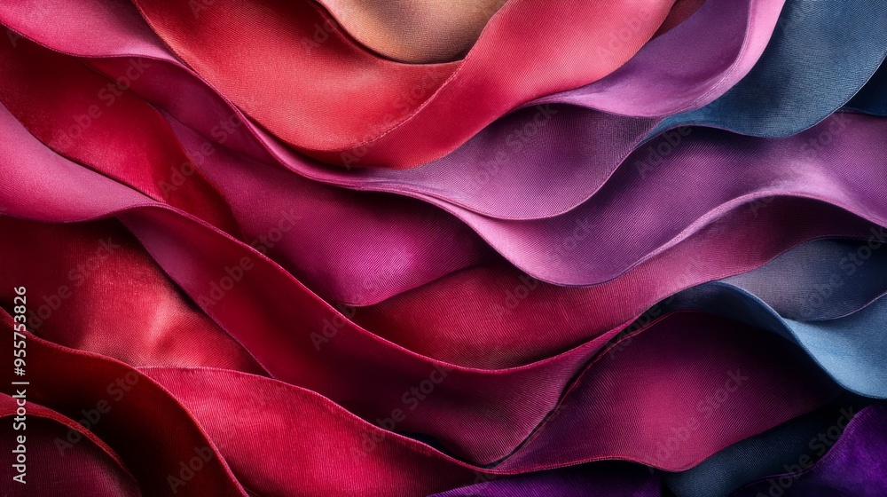 Abstract Wavy Pattern of Red, Purple, and Blue Fabric Abstract Wavy Pattern of Red, Purple, and Blue Fabric