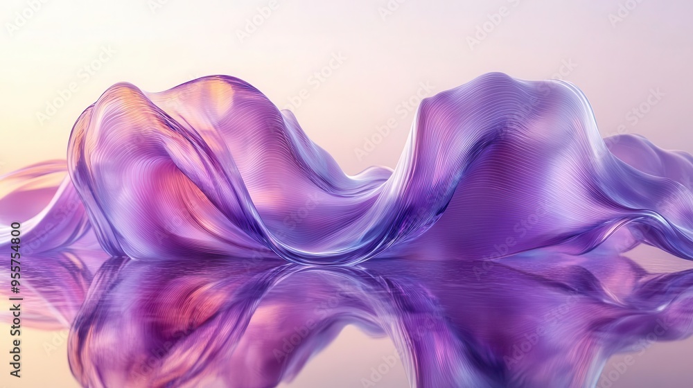 abstract purple dreamscape undulating glass ribbon floating over reflective surface minimalist 3d render with soft lighting abstract purple dreamscape undulating glass ribbon floating over reflective surface minimalist 3d render with soft lighting