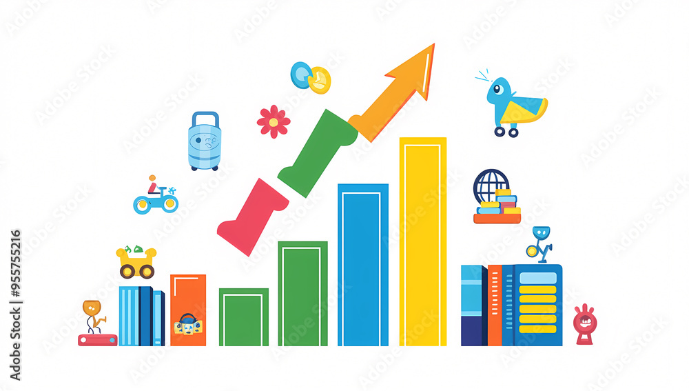 Fototapeta premium Colorful vector graphic illustrating growth in children's education progress
