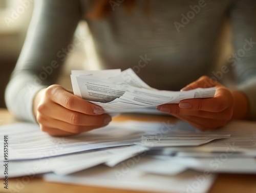 Debt management with a person reviewing loans and payments, organized style, close-up, sharp focus, bright lighting, high detail photo