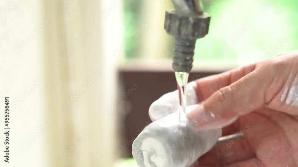 hand washing paint roller under running water hand washing paint roller under running water