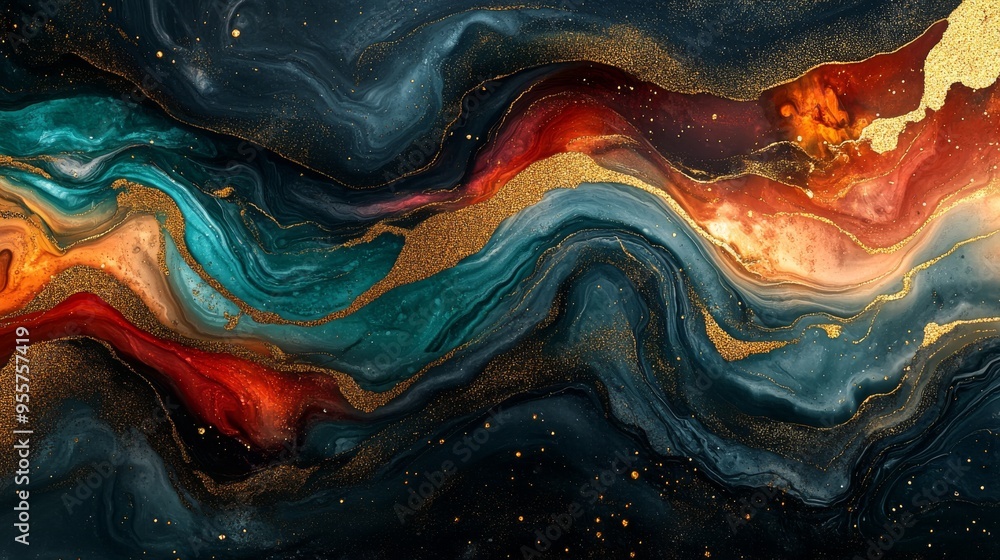 Abstract Swirling Liquid Art with Gold Glitter and Dark Colors Abstract Swirling Liquid Art with Gold Glitter and Dark Colors