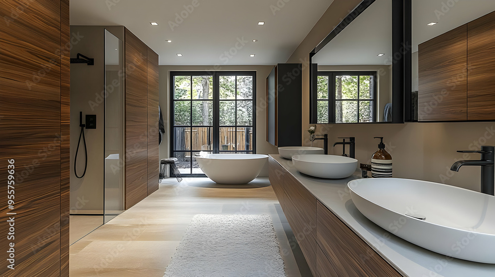Modern bathroom with sleek design and natural light. Modern bathroom with sleek design and natural light.