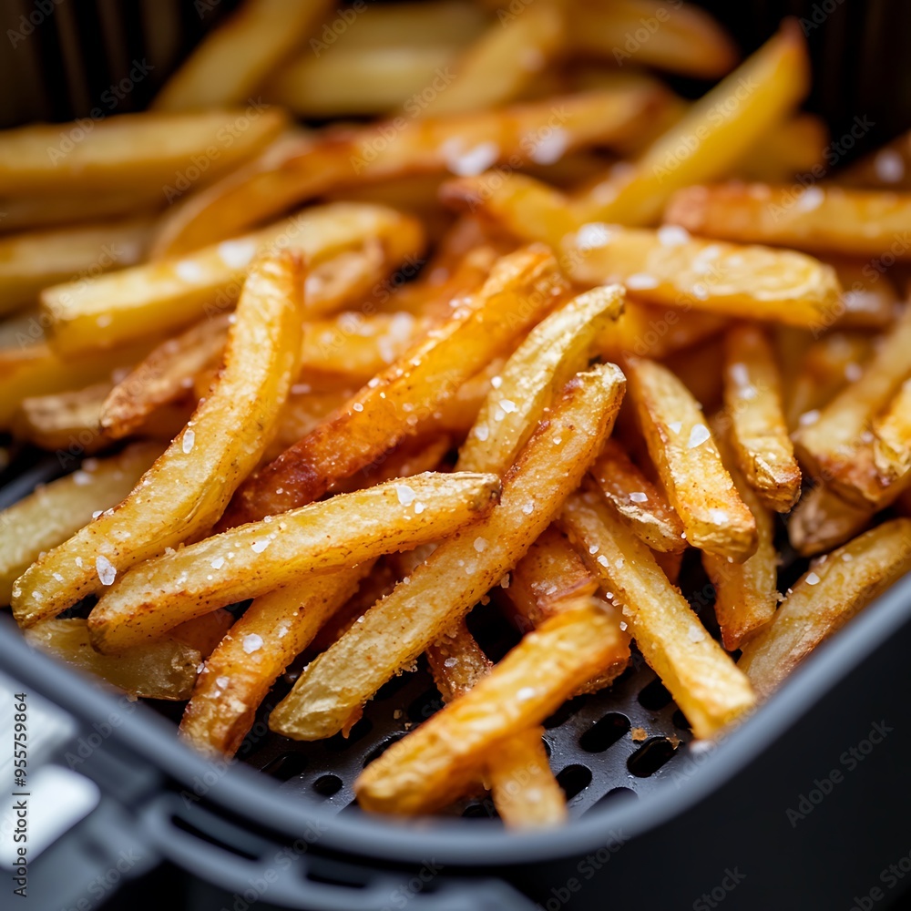 Close-up of golden crispy french fries with sea salt Close-up of golden crispy french fries with sea salt