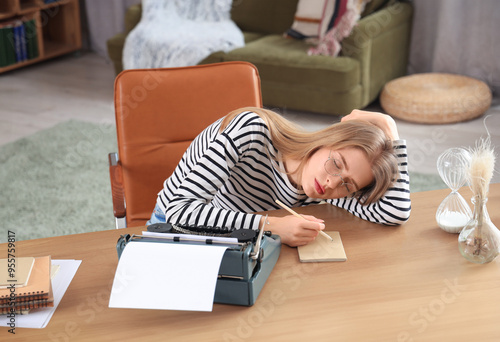 Female author with notebook...