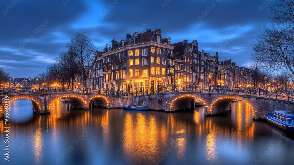 Fototapeta premium Nightscape of Amsterdam Canals