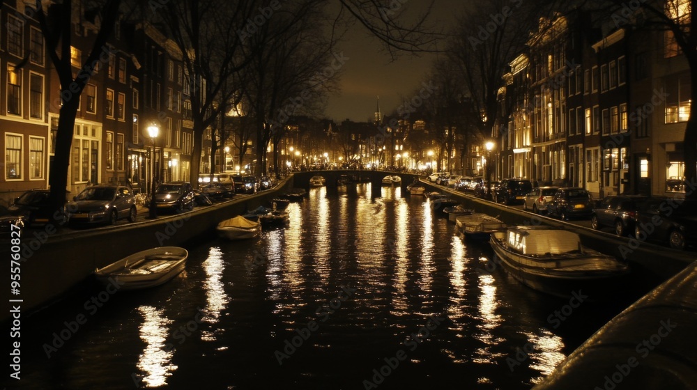 Fototapeta premium Nighttime Serenity in Amsterdam
