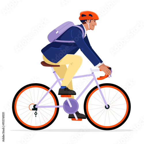Illustration of a Business Professional Biking to Work in the Morning  - Urban Commuting concept