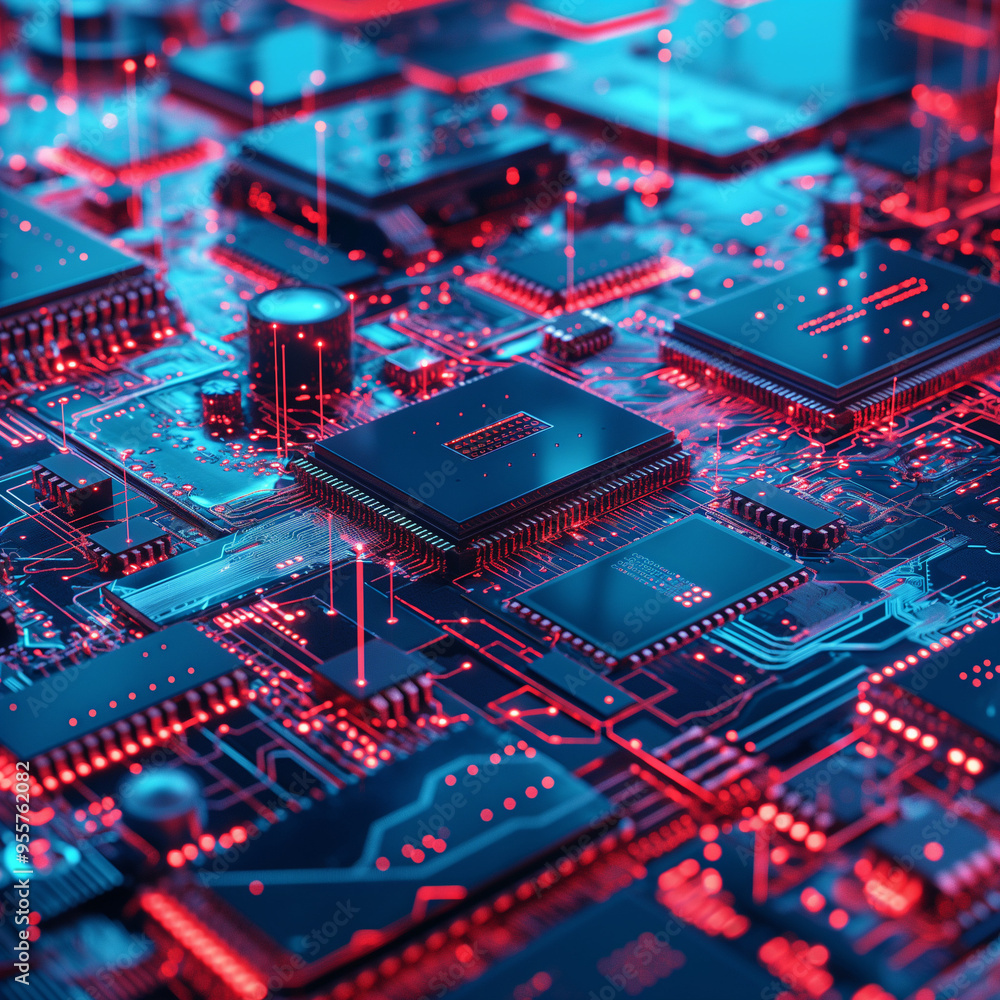modern technology material with a blue circuit board .
modern technology material with a blue circuit board .