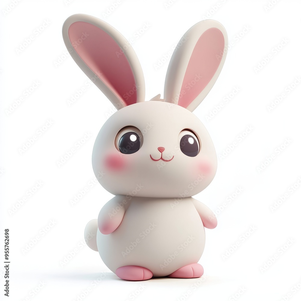 Adorable 3D Bunny with Floppy Ears: Pastel Pink and Blue Design on White Background Adorable 3D Bunny with Floppy Ears: Pastel Pink and Blue Design on White Background