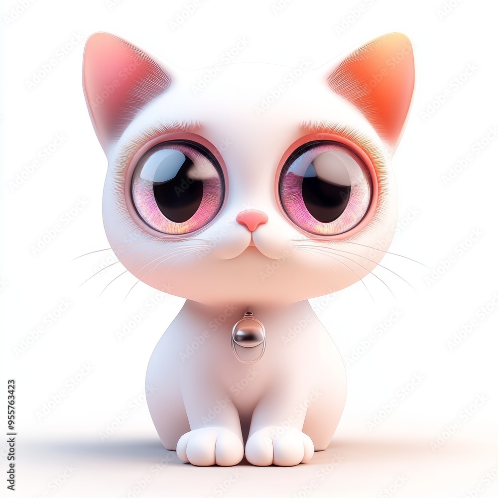 Cute 3D Cat with Big Eyes - Pastel Minimalist Design Cute 3D Cat with Big Eyes - Pastel Minimalist Design