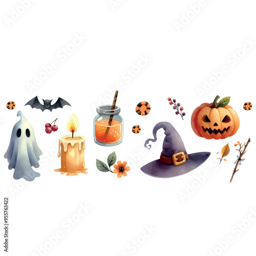 halloween set. cute watercolor set for halloween