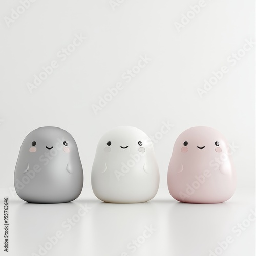 Cute Pastel Silver Caxixi: Minimalist 3D Render on White Background photo