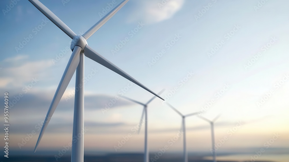 Sustainable business solutions for the future, selective focus, corporate environmental responsibility, futuristic, composite, wind farm backdrop Sustainable business solutions for the future, selective focus, corporate environmental responsibility, futuristic, composite, wind farm backdrop