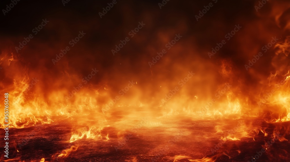 Dramatic Display of Fire and Flames Creating Eerie Atmosphere Dramatic Display of Fire and Flames Creating Eerie Atmosphere