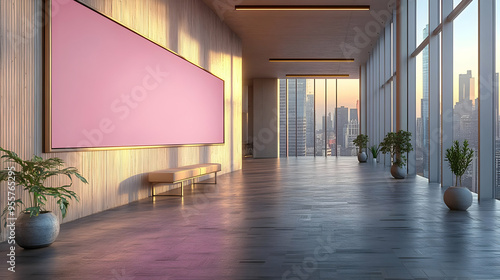 Wallpaper Mural Modern interior with large windows and a pink wall display. Torontodigital.ca