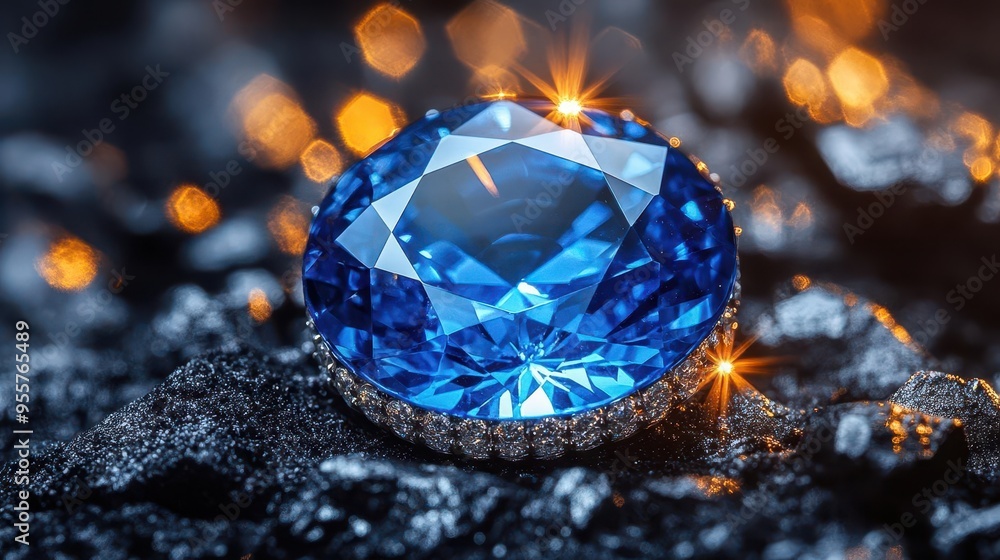 brilliant blue sapphire on black velvet dramatic spot lighting facets sparkling luxury jewelry showcase brilliant blue sapphire on black velvet dramatic spot lighting facets sparkling luxury jewelry showcase