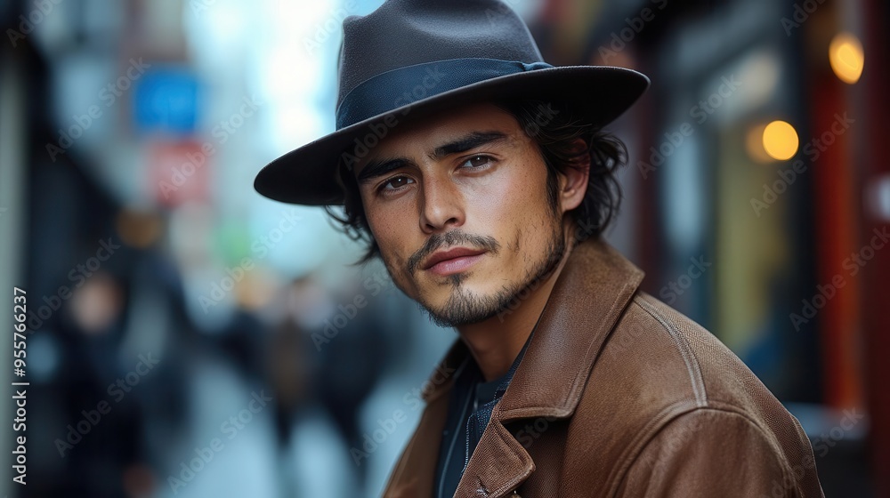 charismatic young man in urban setting wearing a stylish hat and casual attire natural lighting accentuates his confident pose and expressive features capturing a sense of modern masculinity charismatic young man in urban setting wearing a stylish hat and casual attire natural lighting accentuates his confident pose and expressive features capturing a sense of modern masculinity