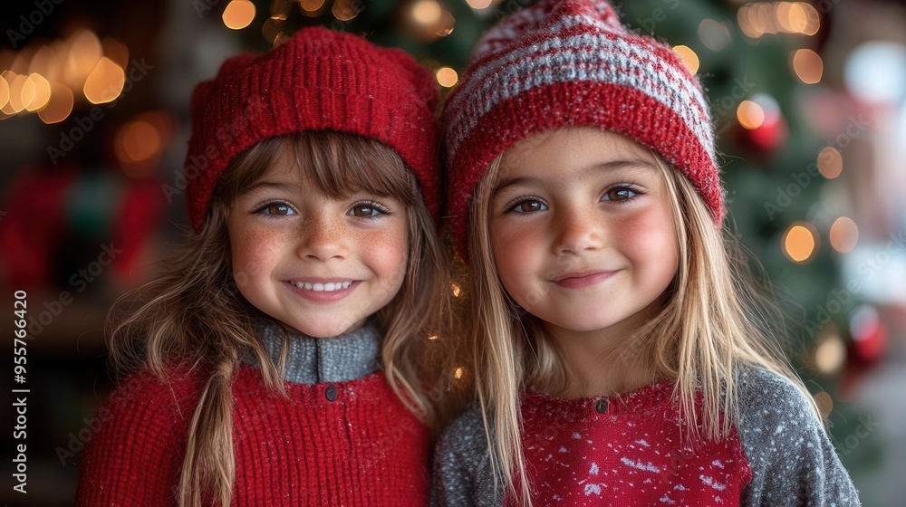 cheerful children posing for festive photo in front of twinkling christmas tree capturing holiday magic and family warmth cheerful children posing for festive photo in front of twinkling christmas tree capturing holiday magic and family warmth