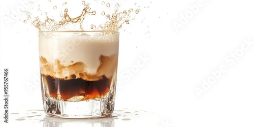 A Glass of Layered Drink with Splashing Cream