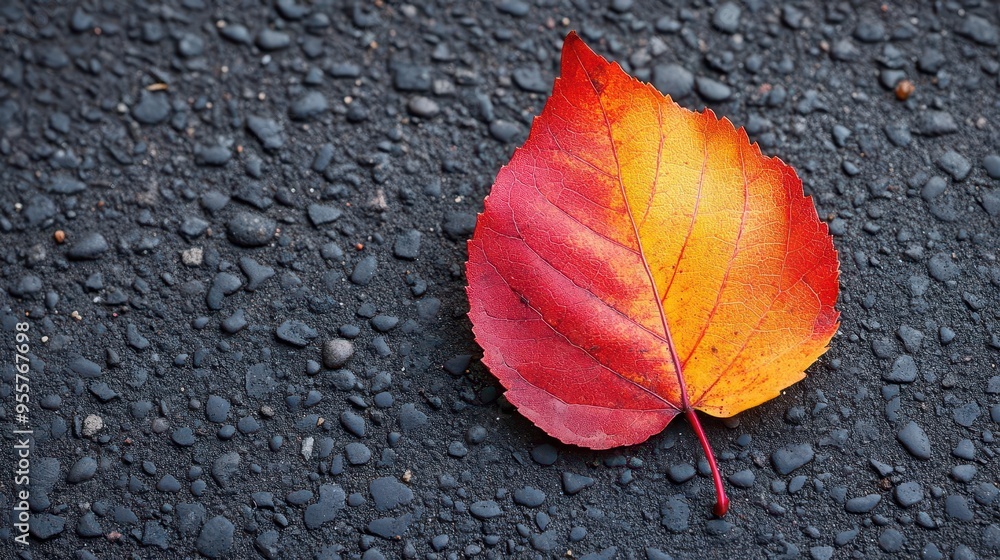 closeup of autumn leaf with intricate details on textured asphalt road closeup of autumn leaf with intricate details on textured asphalt road
