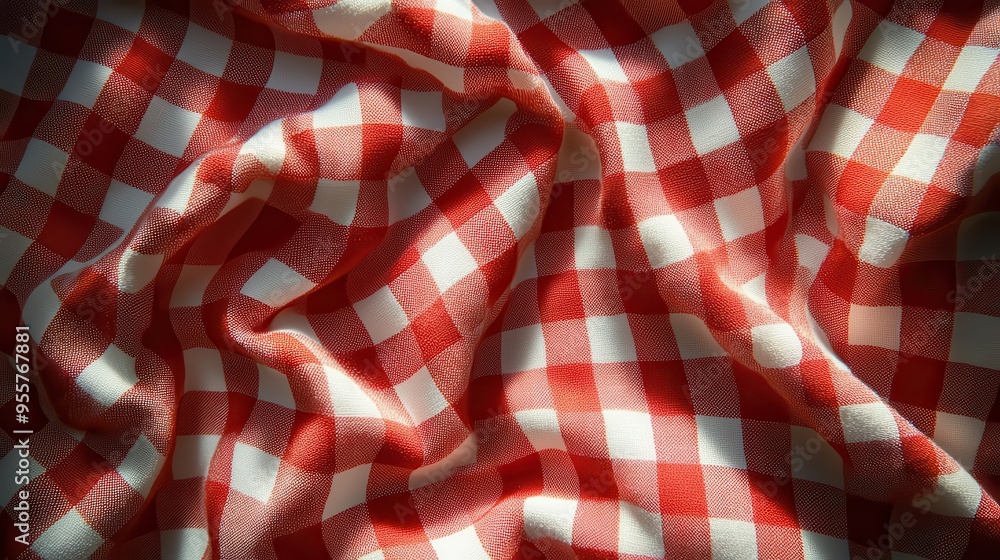 closeup of classic red and white checkered tablecloth texture crisp folds and shadows emphasizing pattern nostalgic picnic aesthetic closeup of classic red and white checkered tablecloth texture crisp folds and shadows emphasizing pattern nostalgic picnic aesthetic